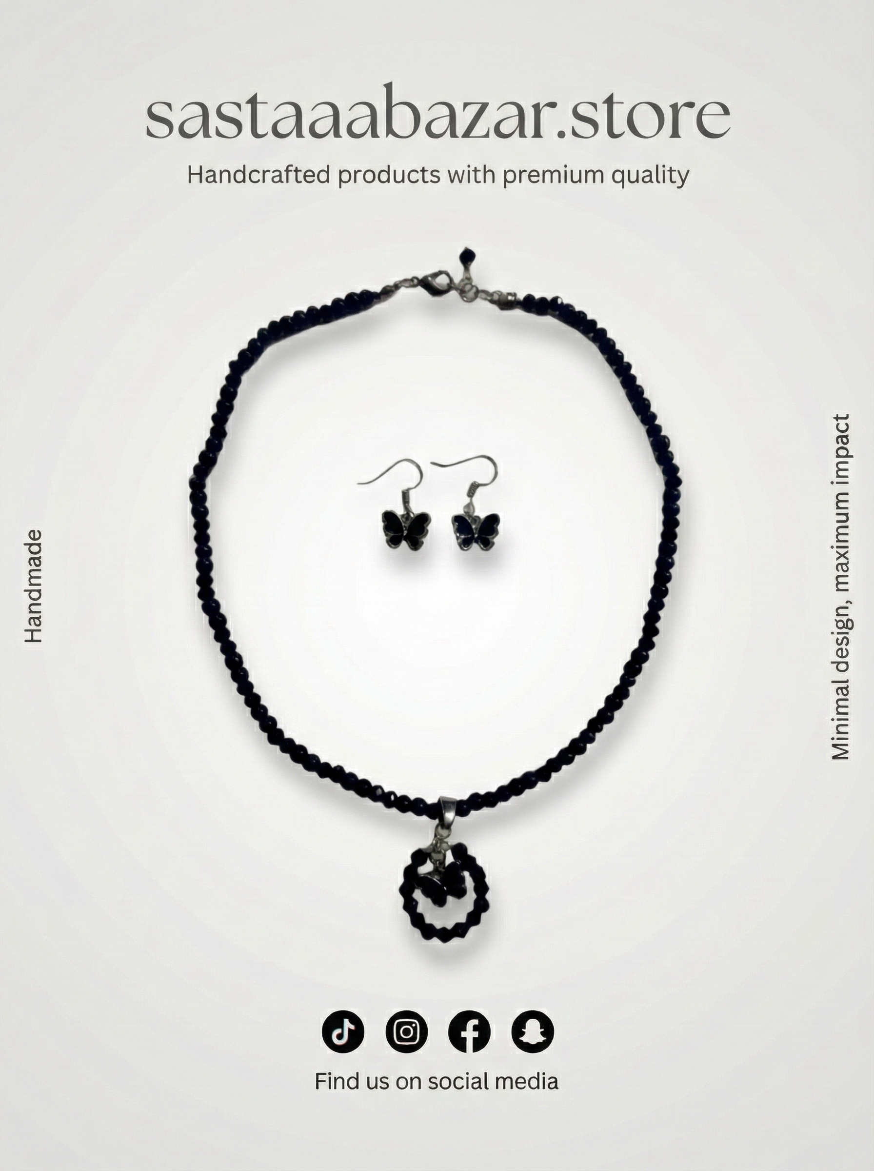 Black Crystal Butterfly Jewelry Set